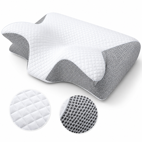 Dettaglio forma e mesh cuscino cervicale memory foam